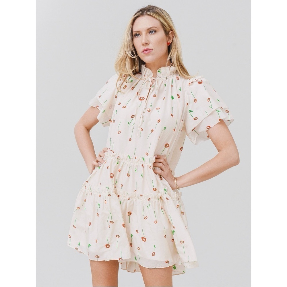 Hunter Bell Merritt Floral Tiered Mini Dress Silk Cotton Size L NWT - Picture 4 of 15
